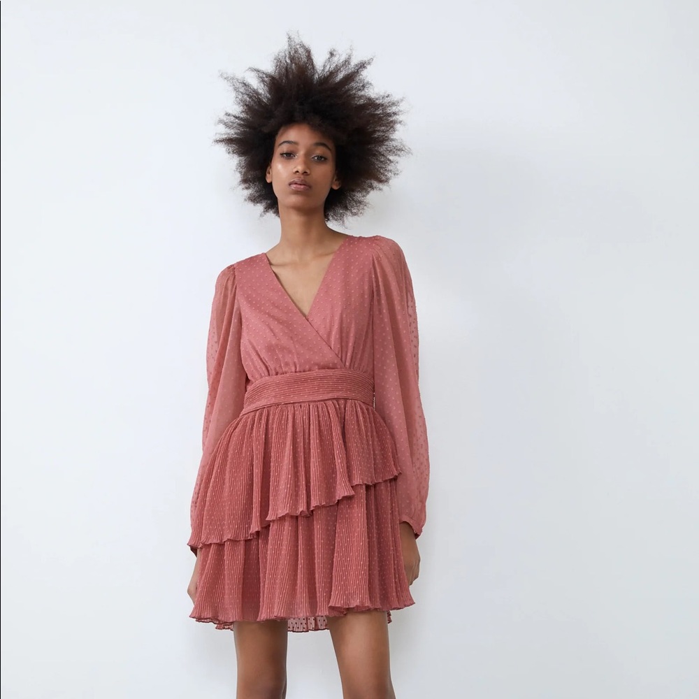 NEW Zara Pink Dotted Mesh Wrap Dress